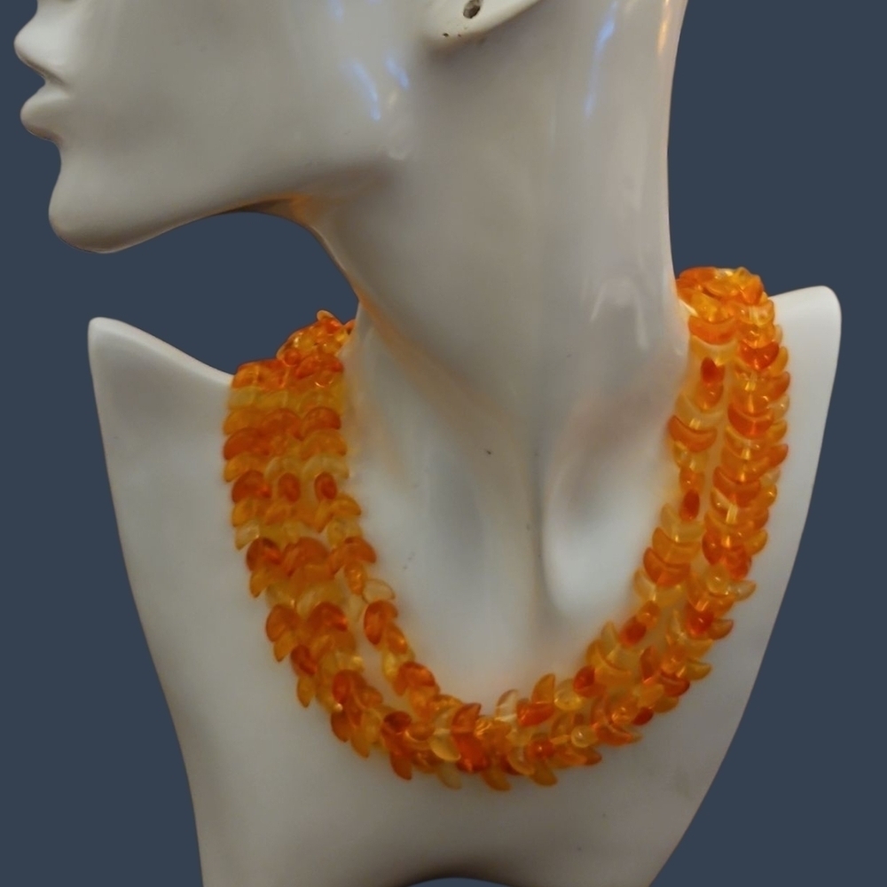 Vintage Chunky Orange and Yellow Acrylic Multi-strand Beaded Necklace